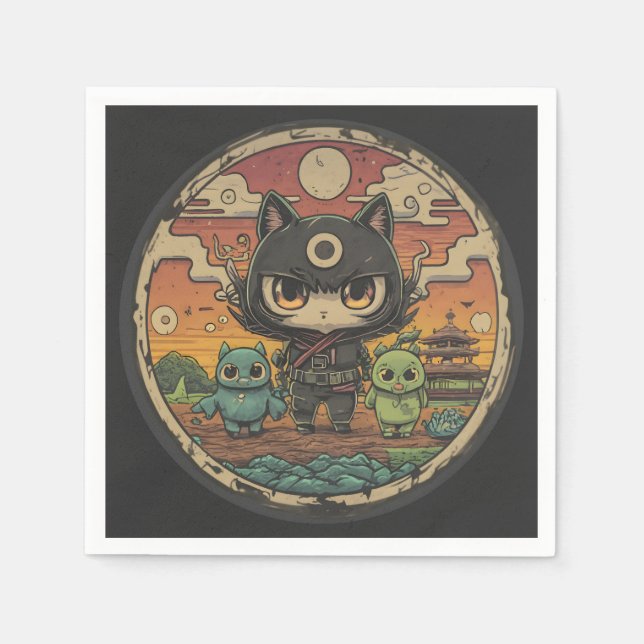 Servilleta De Papel Retro Island Pals: Gato Ninja (Anverso)