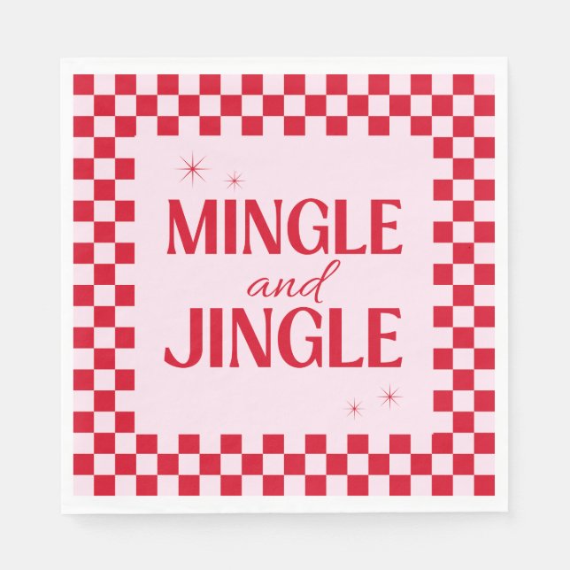 Servilleta De Papel Retro Jingle And Mingle Christmas Checkerboard Red (Anverso)