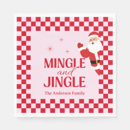 Servilleta De Papel Retro Jingle And Mingle Christmas Checkerboard Red