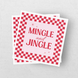 Servilleta De Papel Retro Jingle And Mingle Navidad Ajedrezado Rojo
