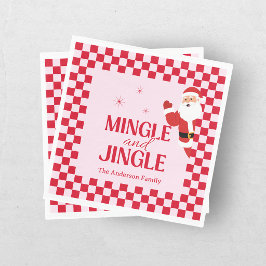 Servilleta De Papel Retro Jingle And Mingle Navidad Ajedrezado Rojo