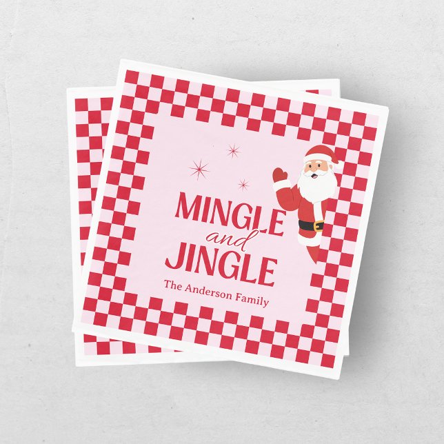 Servilleta De Papel Retro Jingle And Mingle Navidad Ajedrezado Rojo (Subido por el creador)