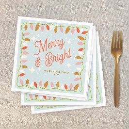 Servilleta De Papel Retro Luces de Navidades merry y brillantes