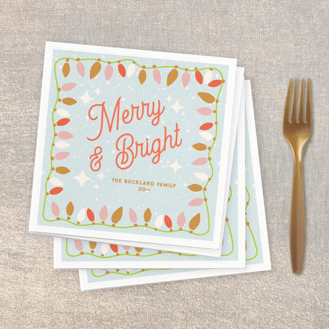 Servilleta De Papel Retro Luces de Navidades merry y brillantes (retro christams lights cocktail napkins)
