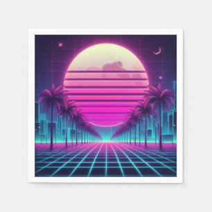 Servilleta De Papel retro, luna de neón/palmas de los años 80