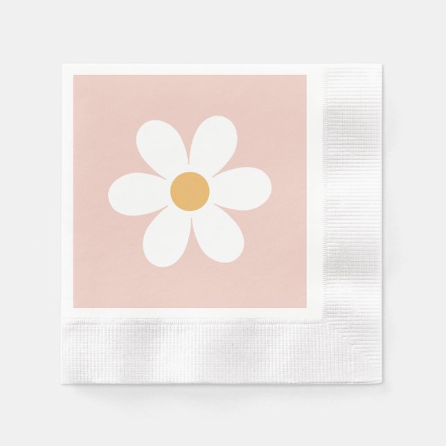 Servilleta De Papel Retro margarita rosa boho (Anverso)