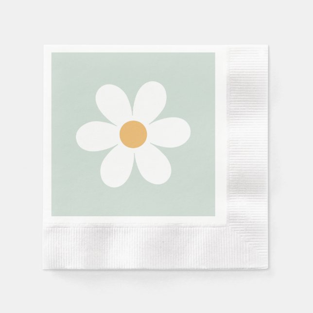 Servilleta De Papel Retro margarita verde boho (Anverso)