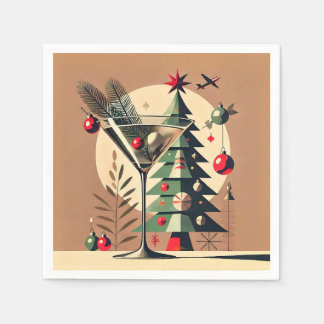 Servilleta De Papel Retro Martini de árbol de Navidad de los 50 Jet Se