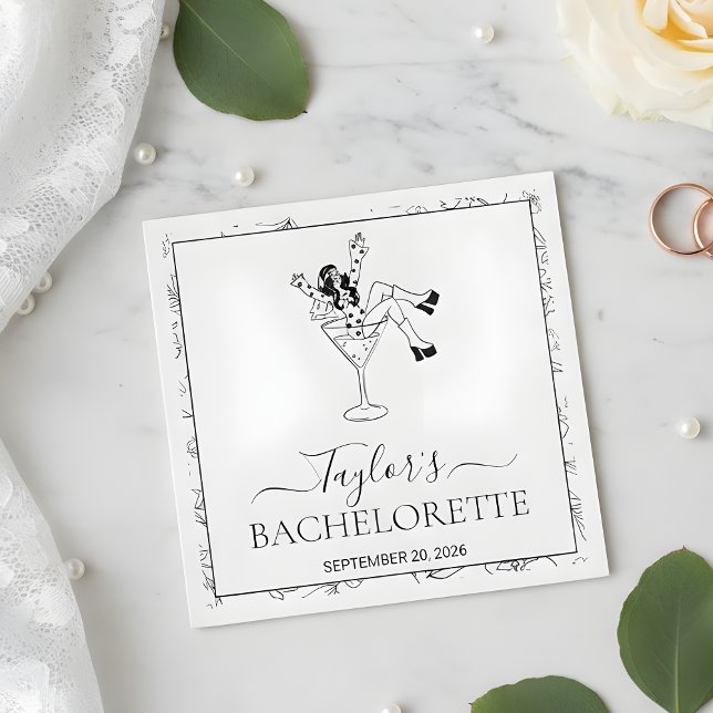 Servilleta De Papel Retro Martini Girl Bachelorette Party Custom  (Subido por el creador)