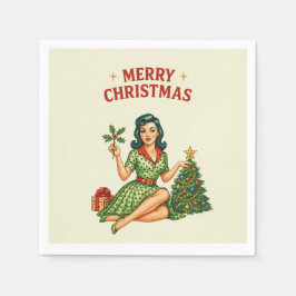 Servilleta De Papel Retro Merry Christmas Pin-Up Paper Napkin 