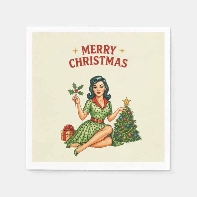 Servilleta De Papel Retro Merry Christmas Pin-Up Paper Napkin  (Anverso)