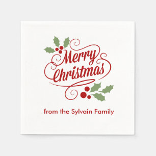 Servilleta De Papel Retro Merry Christmas Word Art Typography