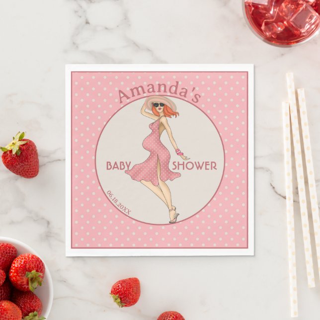 Servilleta De Papel Retro Mom Redhead 2 Baby Shower Fiesta (In situ)