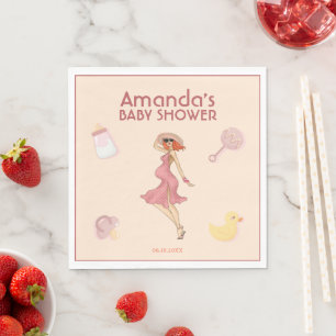 Servilleta De Papel Retro Mom Redhead Baby Shower Fiesta