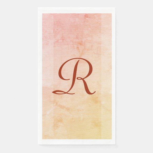 Servilleta De Papel Retro Naranja Rosa Amarillo Texturizado Monogramad (Anverso)