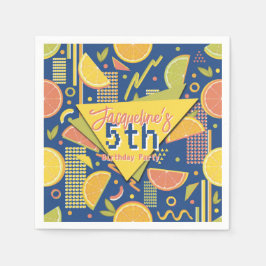 Servilleta De Papel Retro Navy Blue Summer Citrus Fruit Birthday
