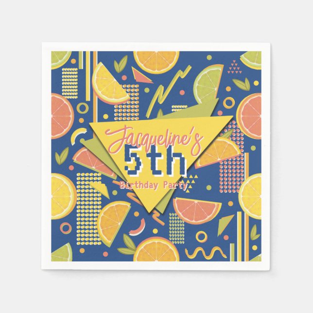 Servilleta De Papel Retro Navy Blue Summer Citrus Fruit Birthday (Anverso)