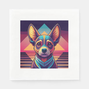 Servilleta De Papel Retro Neon Chihuahua - Vibrante Synthwave Dog Art