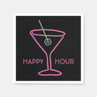 Servilleta De Papel Retro Neon Martini Happy Hour Napkins