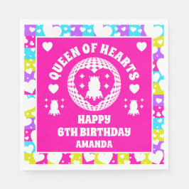 Servilleta De Papel Retro Neon Reina de los Corazones Cumpleaños