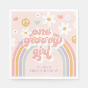 Servilleta De Papel Retro One Groovy Girl Arcoíris Cumpleaños 1