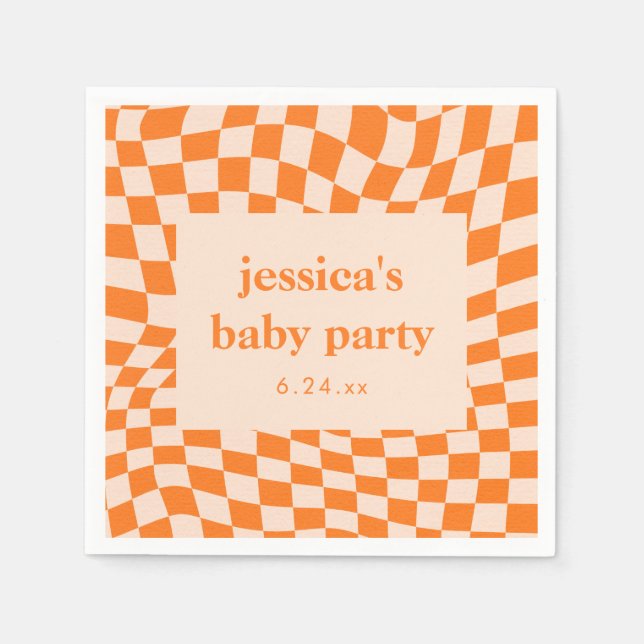Servilleta De Papel Retro Orange Abstract Checkerboard Baby Shower (Anverso)