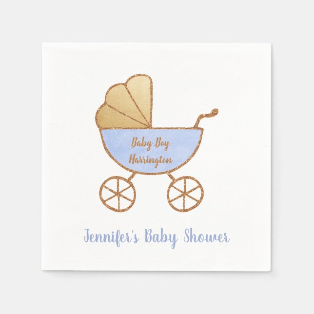 Servilleta De Papel Retro Pastel Azul Carrito Bebé Niño Ducha (Anverso)