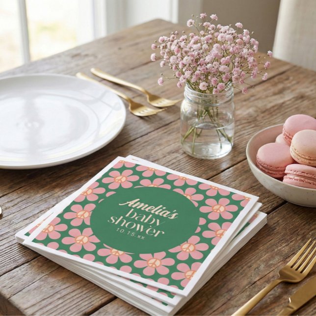 Servilleta De Papel Retro Peace Sign Flower Green Pink Baby Shower  (Subido por el creador)