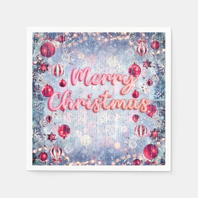 Servilleta De Papel Retro Pink Feliz Navidad Invierno Mágico (Anverso)