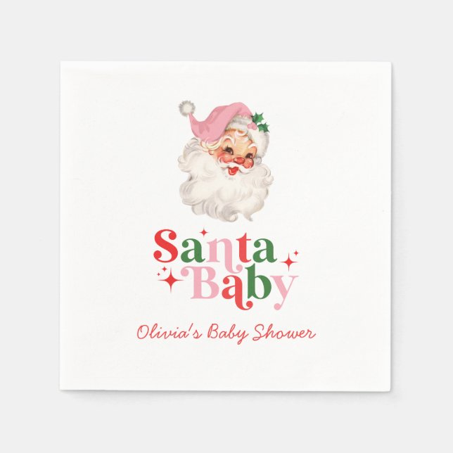 Servilleta De Papel Retro Pink Santa Baby christmas baby shower (Anverso)