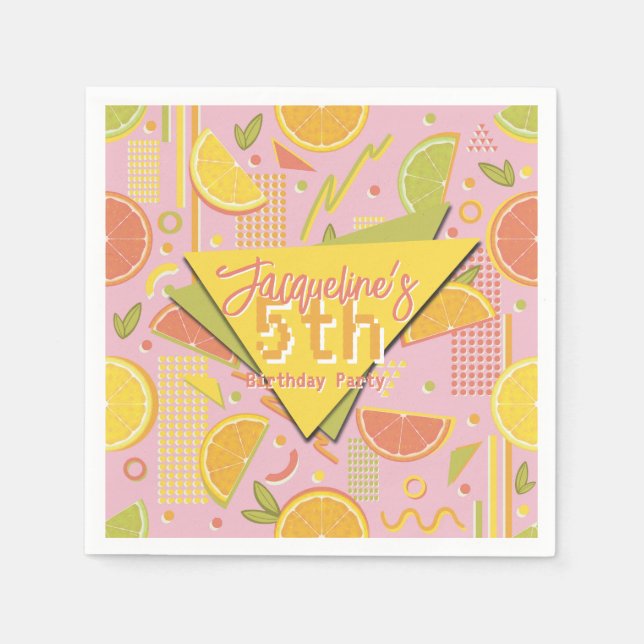 Servilleta De Papel Retro Pink Summer Citrus Fruit Birthday (Anverso)
