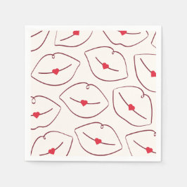 Servilleta De Papel Retro Pop Art Lips & Heart Cherry Red