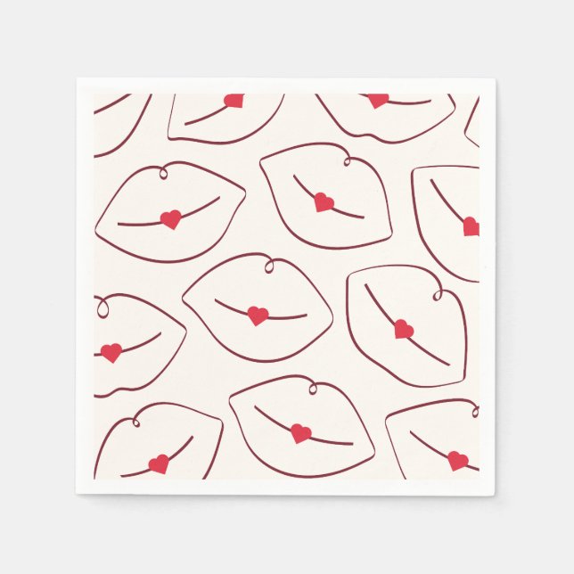 Servilleta De Papel Retro Pop Art Lips & Heart Cherry Red (Anverso)