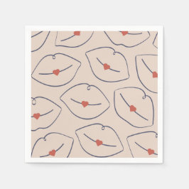 Servilleta De Papel Retro Pop Art Lips & Heart Terracotta Red