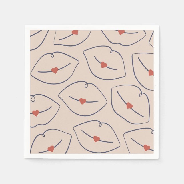 Servilleta De Papel Retro Pop Art Lips & Heart Terracotta Red (Anverso)