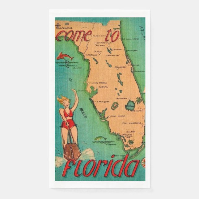 Servilleta De Papel Retro Postcard of Florida Guest towels (Anverso)