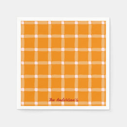 Servilleta De Papel Retro Pumpkin Orange Gingham Halloween Party