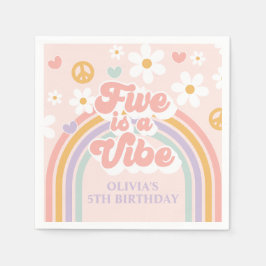 Servilleta De Papel Retro Rainbow Five es una Vibra Cumpleaños 5