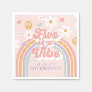 Servilleta De Papel Retro Rainbow Five es una Vibra Cumpleaños 5