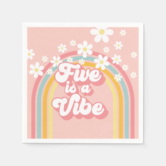 Servilleta De Papel Retro Rainbow FIVE es una Vibra Groovy Cumpleaños  (Anverso)