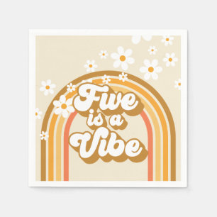 Servilleta De Papel Retro Rainbow FIVE es una Vibra Groovy Cumpleaños 
