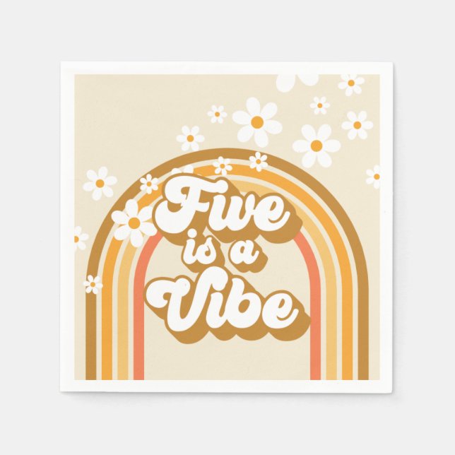 Servilleta De Papel Retro Rainbow FIVE es una Vibra Groovy Cumpleaños  (Anverso)