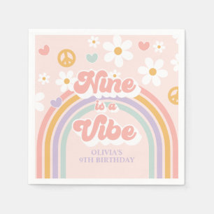 Servilleta De Papel Retro Rainbow Nine es una Vibra Cumpleaños 9