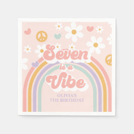 Servilleta De Papel Retro Rainbow Seven es una Vibra Cumpleaños 7