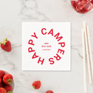 Servilleta De Papel Retro Red Happy Campers Camping Trip Personalizado