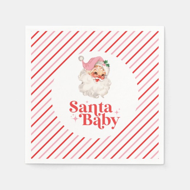 Servilleta De Papel Retro Rosa Santa Bebé shower de bebé de Navidad (Anverso)