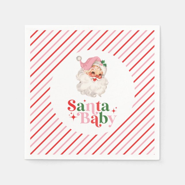 Servilleta De Papel Retro Rosa Santa Bebé shower de bebé de Navidad (Anverso)