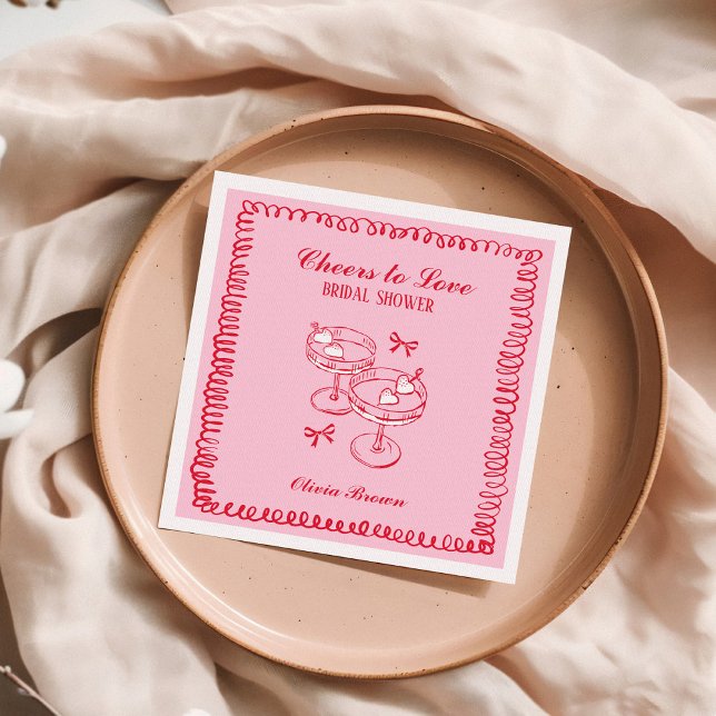 Servilleta De Papel Retro rosa y rojo trenzado ducha de novia (Subido por el creador)