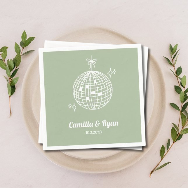 Servilleta De Papel Retro Sage Green Disco Disco Boda Napkins (Retro Sage Green Disco Wedding Decor Napkins
)