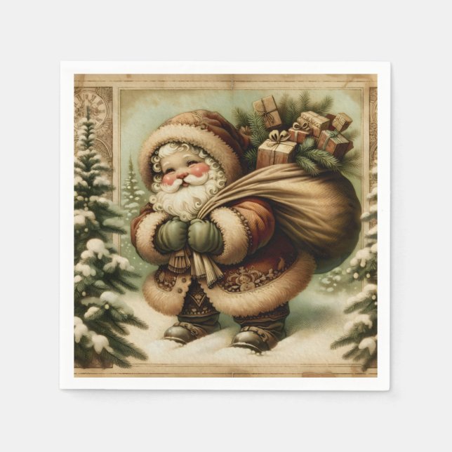 Servilleta De Papel Retro Santa Claus con regalos (Anverso)